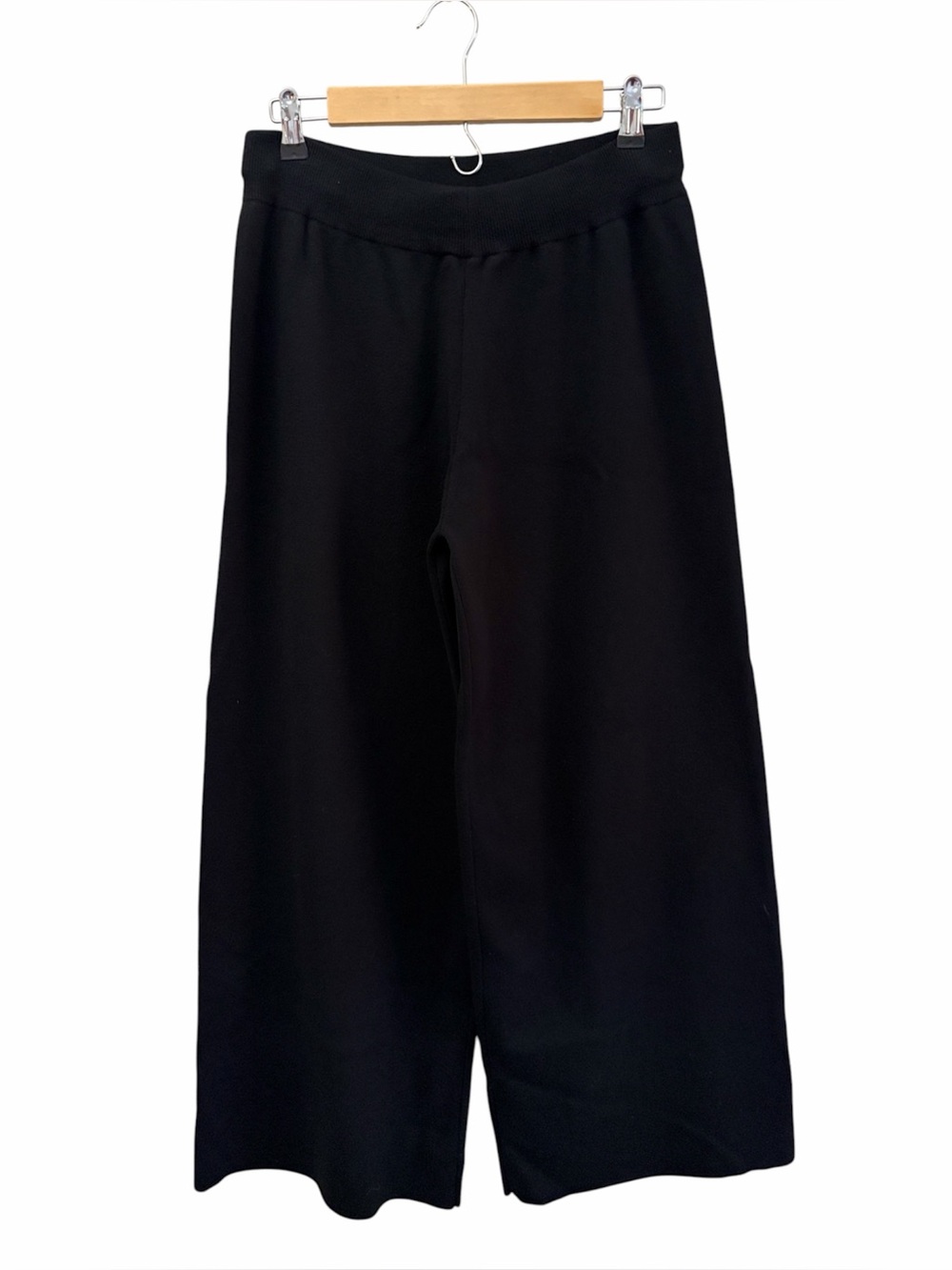 Lulus Quiet Luxury Minimalist Micro Ribbed Black Wide Leg Knit Pants Size Large